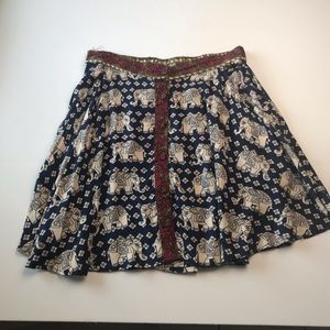 Boho Mixed Print Elephant Skater Skirt